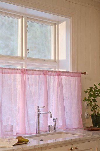 Jotex LINN Caféhausvorhang aus Leinen-Mix in Pink, semi-transparent, B/H: 75 x 250 cm - Bild 1