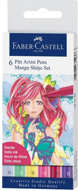 Faber-Castell Pitt Artist Pen Manga Shojo Tuschestift-Set mit 6 Brush-Stiften in Multicolour (Pink und Purple) - Bild 1