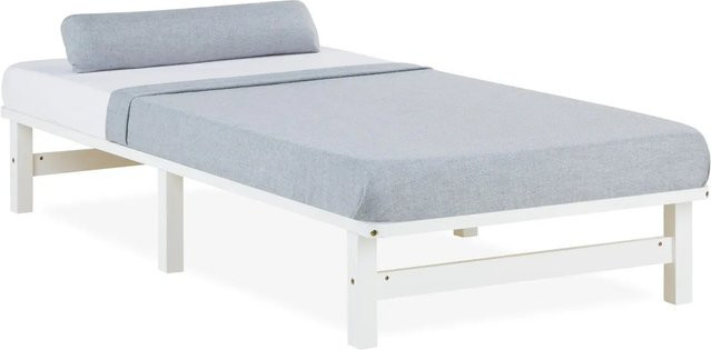 Homestyle4u Palettenbett aus massiver Kiefer mit Lattenrost in Weiß, B/T: 90 x 200 cm - Bild 1