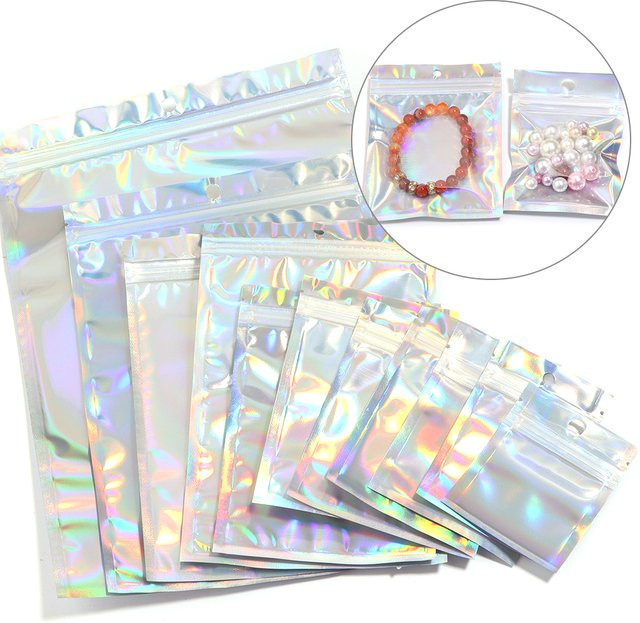 Holografische Ziplock-Beutel von Lingsai mit Laser-Regenbogenmuster für Schmuck und Süßigkeiten, Mehrfarbig - Bild 1