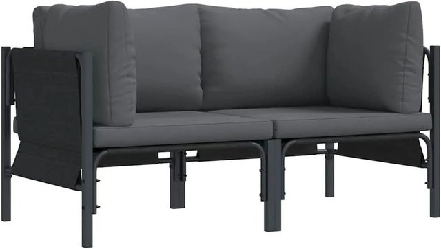 vidaXL Gartenmöbel Set L-Form mit Kissen in Anthrazit aus Stahl, 2er Set, B/T/H: 80 x 80 x 71 cm - Bild 1