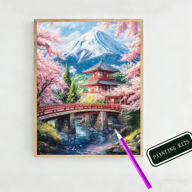 AZQSD Diamond Painting Set Berglandschaft mit Kirschblüten in Multicolour, Mosaik-Strass-Komplettset für dekorative Kunstwerke, B/H: 20 x 30 cm - Bild 1