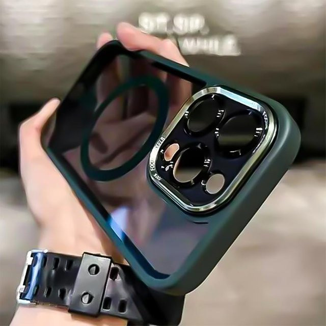 Magnetische MagSafe Handyhülle mit Kameraschutz für Apple iPhone 16 15 14 13 12 Pro Max Plus in Grün - Bild 1