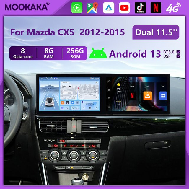 ZWNAV Android 14 Multimedia Radio für Mazda CX5 CX-5 (2012-2015) mit Carplay, GPS, Bluetooth und WiFi in Schwarz - Bild 1