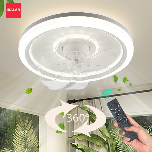 IRALAN Moderner Deckenventilator mit integrierter LED-Beleuchtung, 360 Grad rotierend, stufenlos dimmbar und geräuscharm mit Fernbedienung - Bild 1