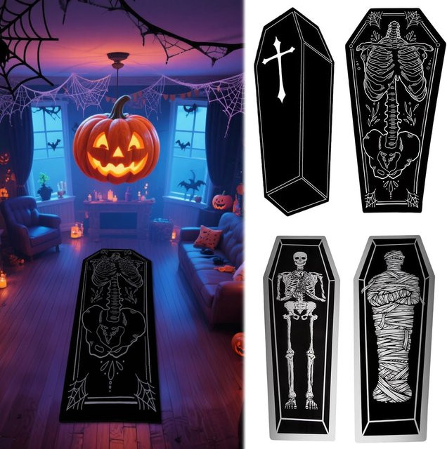 VIKAMA Halloween Gothic Sargteppich aus Mikrofaser in Schwarz für Wohnzimmer und Schlafzimmer - Bild 1