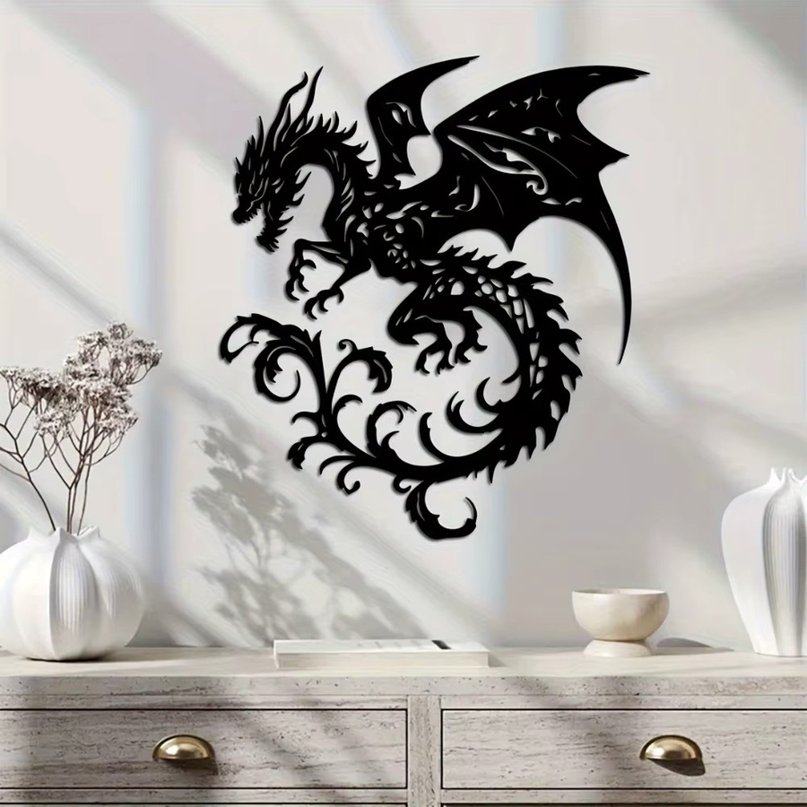 CIFBUY Drachen-Wandskulptur aus Metall in Schwarz, gotische Tier-Dekoration für Haus und Garten - Bild 4