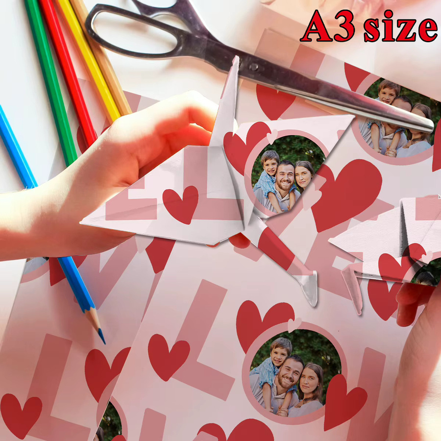3 Stück personalisierbares Geschenkpapier mit individuellem Foto-Motiv in Pink für Geburtstag, Hochzeit oder Valentinstag - Bild 4