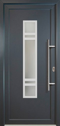 Meeth Aluminium-Haustür Signum Alu in Grau mit satiniertem Glaseinsatz, modern und beschichtet, B/T/H: 108,0 x 7,0 x 200,0 cm - Bild 1