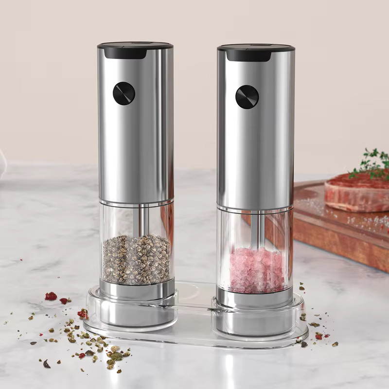 Elektrische Salz- und Pfeffermühle von FLYMUYU in Silber, batteriebetrieben mit einstellbarer Mahlgrad-Einstellung und nachfüllbarem Design - Bild 6