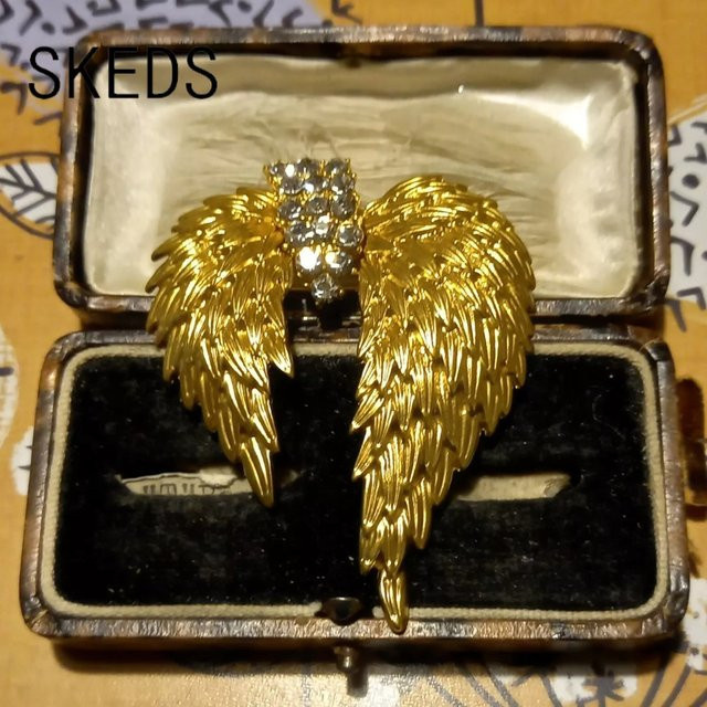 SKEDS Brosche, Feder, Goldene Kristall, Unisex - Bild 1