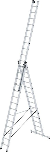 PROREGAL Sprossen-Mehrzweckleiter 3-teilig mit Traverse und Wandlaufrollen in Silber, 3 x 14 Sprossen - Bild 1