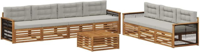 vidaXL Outdoor-Sofagarnitur aus massivem Akazienholz mit 8-teiligem Set in Natur und Hellgrau - Bild 1