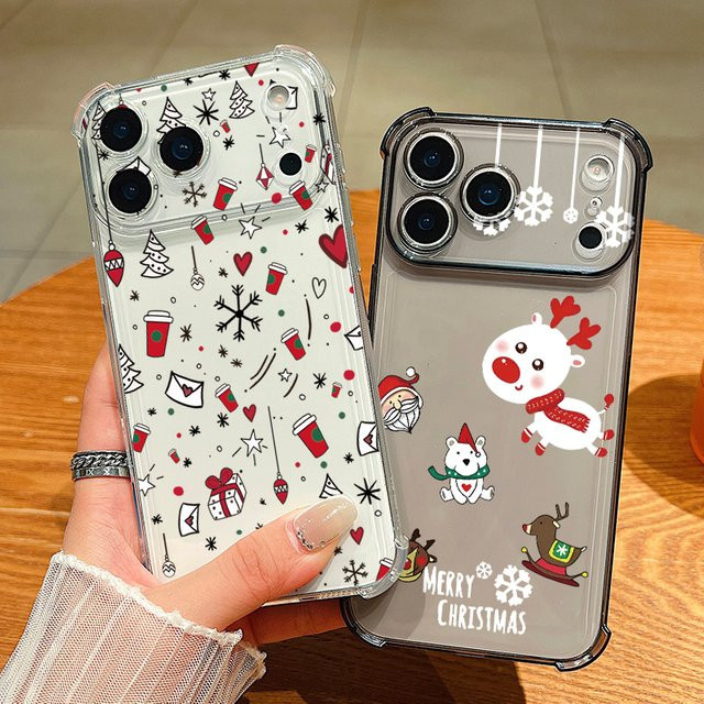 MOESOE Handyhülle mit Weihnachtsmuster für iPhone 11 bis iPhone 17 Pro Max, stoßfeste transparente Schutzhülle mit Kartensteckplatz in Grau - Bild 1