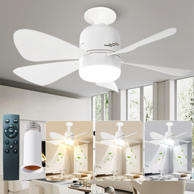Deckenventilator mit dimmbarer E27 LED Beleuchtung 35W in Weiß inklusive Verlängerungsstab von Yopyuenn - Bild 1