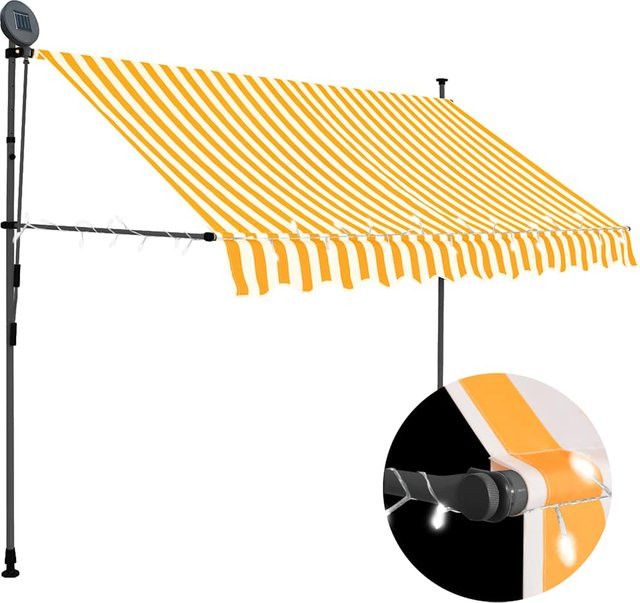 Vidaxl Handaufrollbare Markise mit LED, Breite: 300 cm, Weiß-Orange - Bild 1