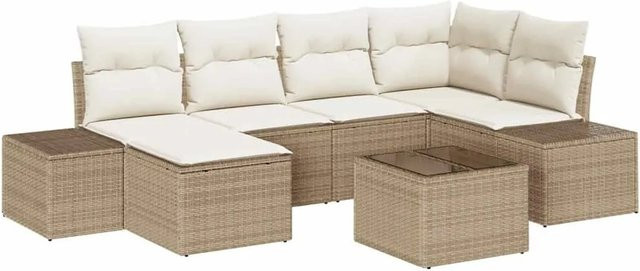 vidaXL Garten-Sofa-Set aus Poly Rattan in Beige-Creme mit 7-teiliger Polstergarnitur und Tisch in U-Form - Bild 1
