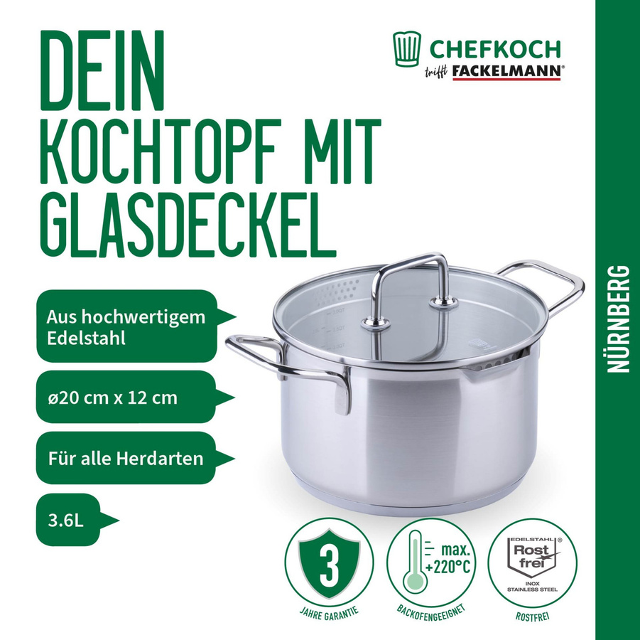 Fackelmann Kochtopf Nürnberg mit Glasdeckel und Ausgießer, Silber, Durchmesser: 20 cm - Bild 3
