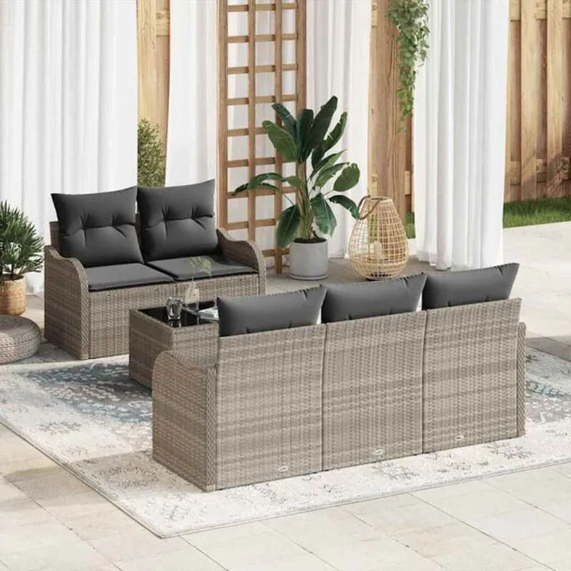Vidaxl Garten-Sofa-Set aus Polyrattan mit 6 Kissen in Grau, modern und minimalistisch, B/T/H: 55 x 55 x 37 cm - Bild 1