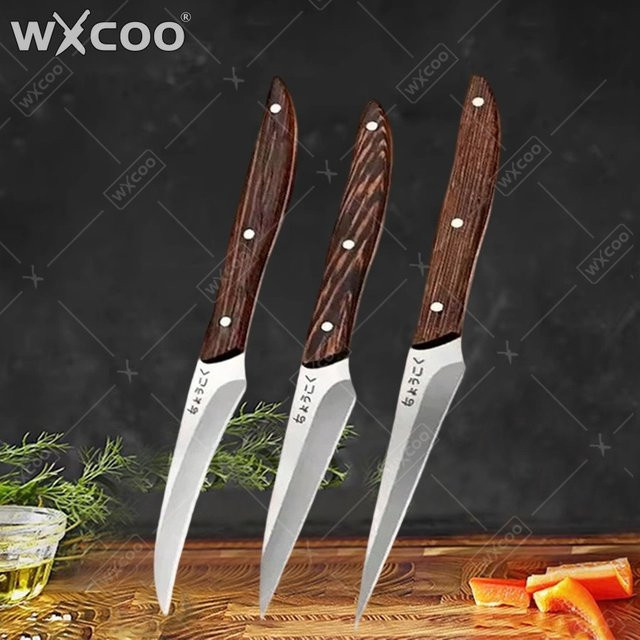 WXCOO 3-teiliges Edelstahl-Tranchiermesser-Set mit Holzgriff in Braun - Bild 1