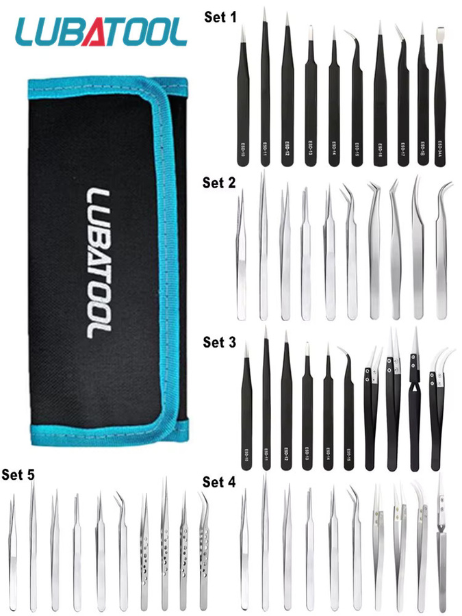 LUBATOOL 10-teiliges ESD-Präzisionspinzetten-Set aus Edelstahl mit Tasche für Elektronik und Telefon-Reparatur - Bild 4