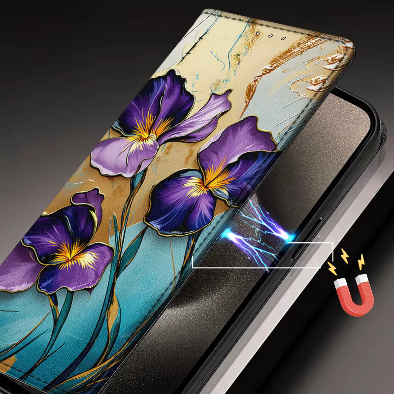 Farbig bemalte Flip Cover Wallet Handyhülle für Motorola Edge 60 70 G72 Fusion S30 G Pure Pro 5G in Grün und Mehrfarbig - Bild 4