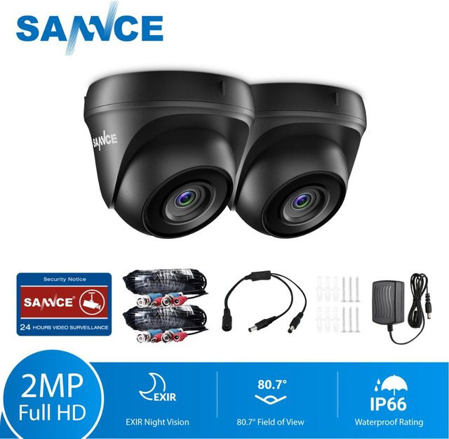 Sannce 2er-Set CCTV Überwachungskameras mit 1080p Full HD, 2,0 MP, H.264, wasserdichte Kuppelkameras für Innen und Außen, Schwarz - Bild 1