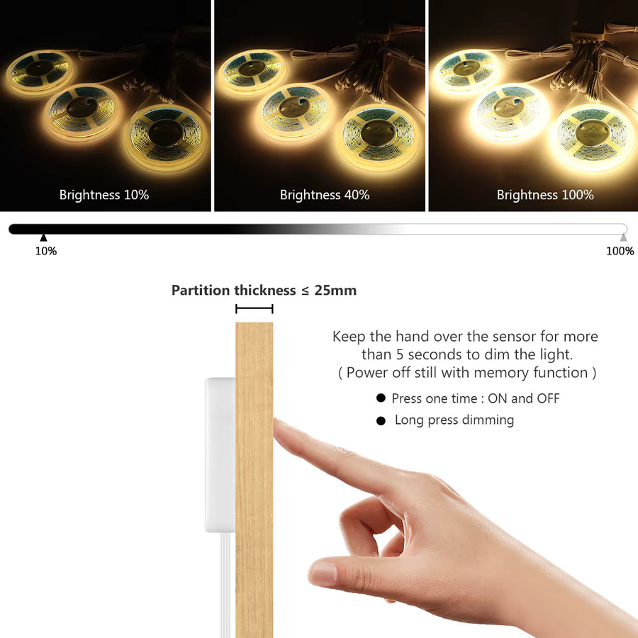 Rybakov Smart Touch COB LED Streifen Set mit Netzteil für Küche und Vitrine, Weiß, 220V zu 12V DC - Bild 2