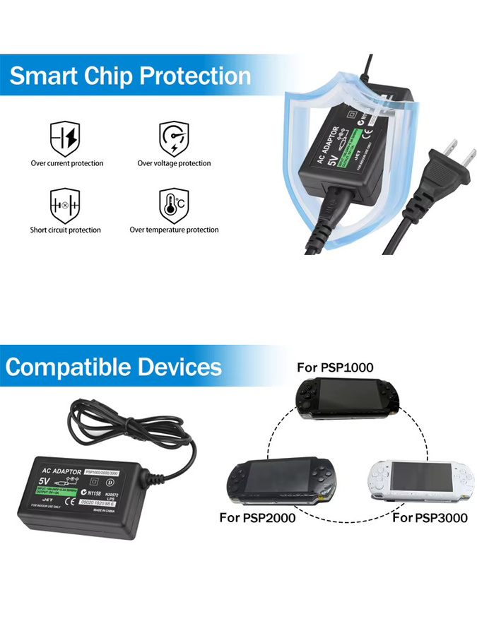 Sony AC-Adapter 5V für PSP 1000 2000 3000 Serie Spielkonsole, Netzteil in Schwarz - Bild 6