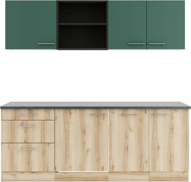 Optifit Küchenzeile KPSL2199ROE-9+ in Steingrün und Wildeiche Nachbildung, Breite: 210 cm - Bild 1