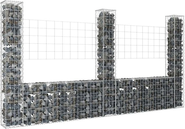 vidaXL Gabionenkorb U-Form aus Eisen mit 3 Säulen, Silber, B/T/H: 260 x 20 x 150 cm - Bild 2