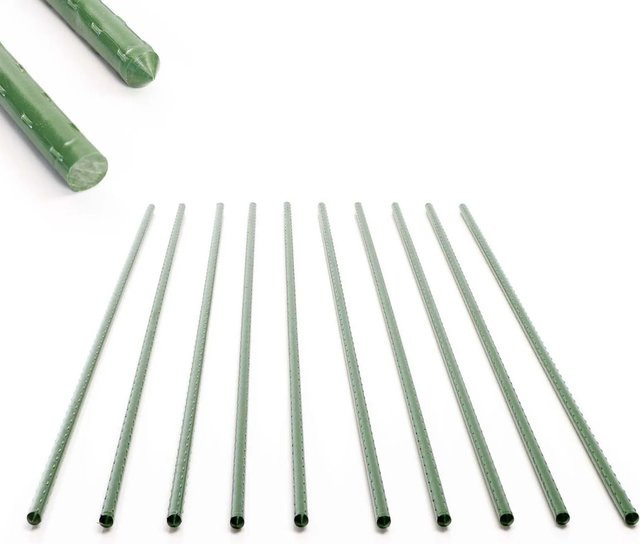 Toboli Pflanzstäbe Grün 10er Set aus Metall und Kunststoff, Rankstäbe für Gemüse und Kletterpflanzen, Höhe: 150 cm, Durchmesser: 11 mm - Bild 1