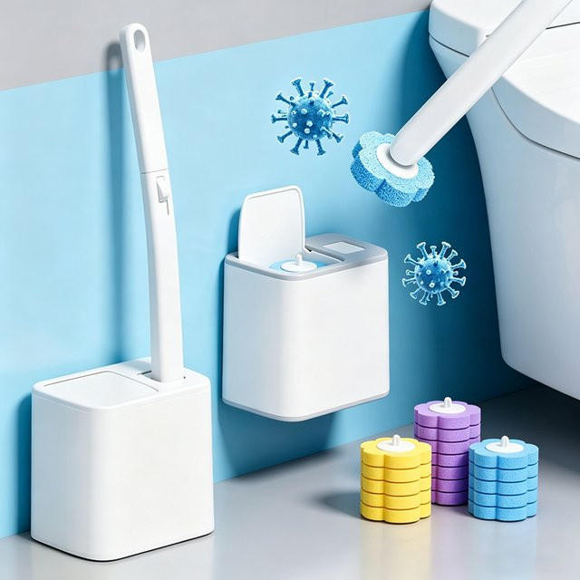 GQHOME Einweg-Toilettenbürsten-Ersatzkopf Reinigungsset mit langem Griff und automatischer Deckelöffnung für dein WC-Zubehör zu Hause - Bild 1