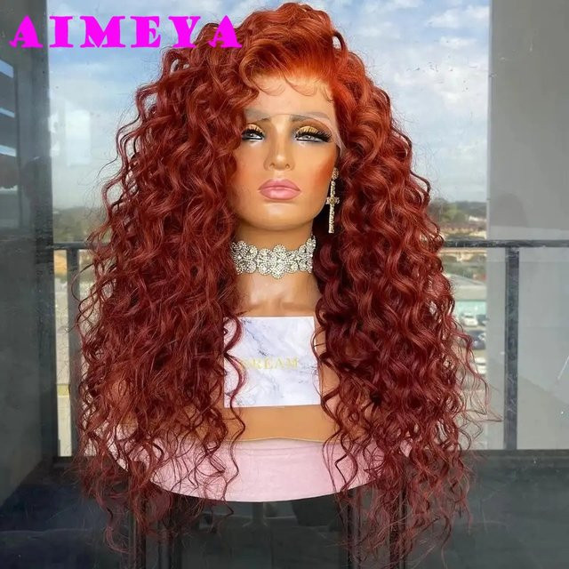 AIMEYA Perücke, Kupferrot, lange tiefe Welle, synthetisch, Damen - Bild 1