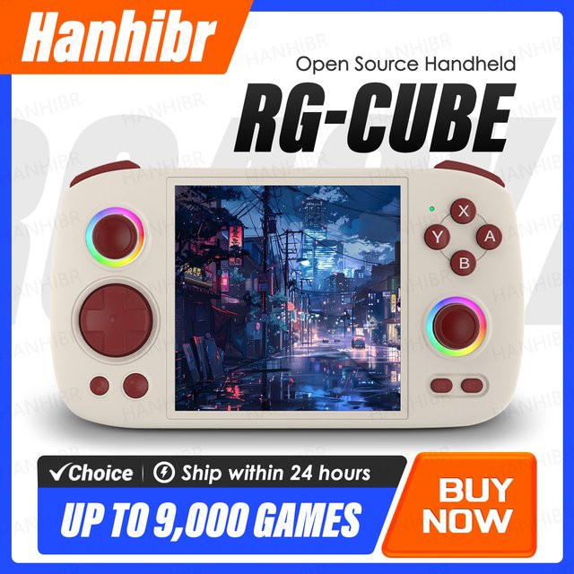 Anbernic RG Cube Handheld-Spielekonsole mit 3,95 Zoll IPS Touchscreen, Android 13 und RGB-Lichteffekt in Beige/Weiß - Bild 1