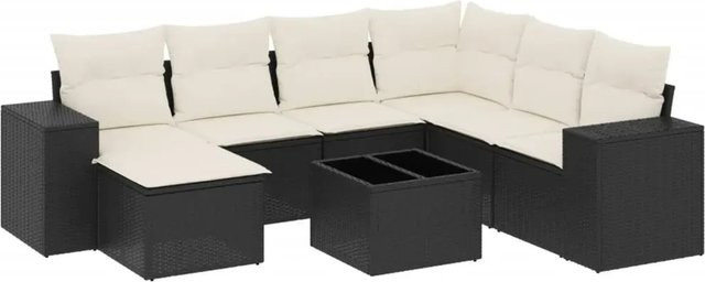 vidaXL 8-teilige Garten-Sofagarnitur in L-Form aus schwarzem Poly-Rattan mit Kissen und pulverbeschichtetem Stahlgestell - Bild 1