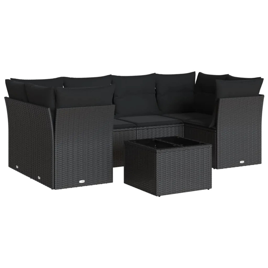 vidaXL 7-tlg Garten-Sofagarnitur aus Poly-Rattan in Schwarz mit Kissen und Gartentisch - Bild 2