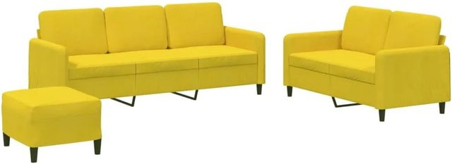 vidaXL 3-teilige Sofagarnitur aus Samt in Gelb mit 3-Sitzer-Sofa, 2-Sitzer-Sofa und Fußhocker - Bild 1