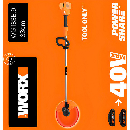 Worx Akku-Rasentrimmer PowerShare 40 V mit 33 cm Schnittkreis in Schwarz-Orange - Bild 2