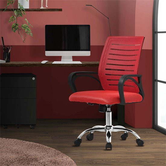ML-Design Ergonomischer Bürostuhl in Rot mit Armlehnen und Rollen aus Polyester Mesh - Bild 1