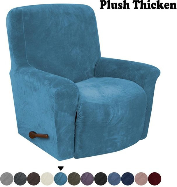 Battilo Sesselbezug Blau Kariert, Wasserdichter und Elastischer Plüschbezug für Sessel und Massagesessel - Bild 1
