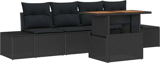 vidaXL Garten-Sofa-Set 5-teilig aus Poly Rattan und Stahl in Schwarz mit integriertem Stauraum und Sitzkissen - Bild 1