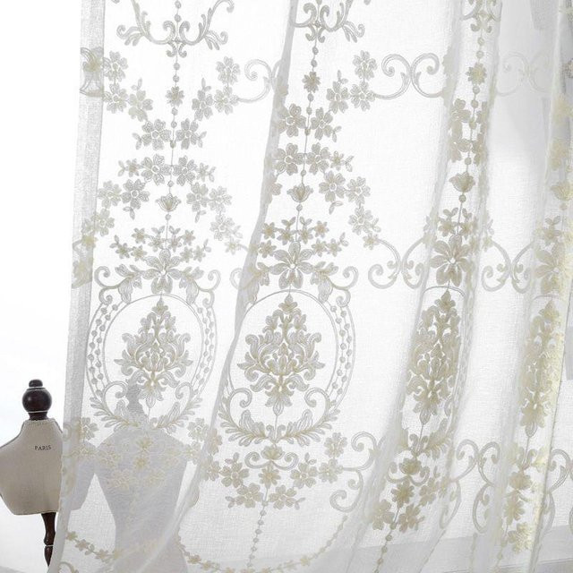 WTEMPO Transparente Vorhänge mit französischer Spitze und floralem Design, Weiß, Breite: 300 cm, Höhe: 270 cm - Bild 1