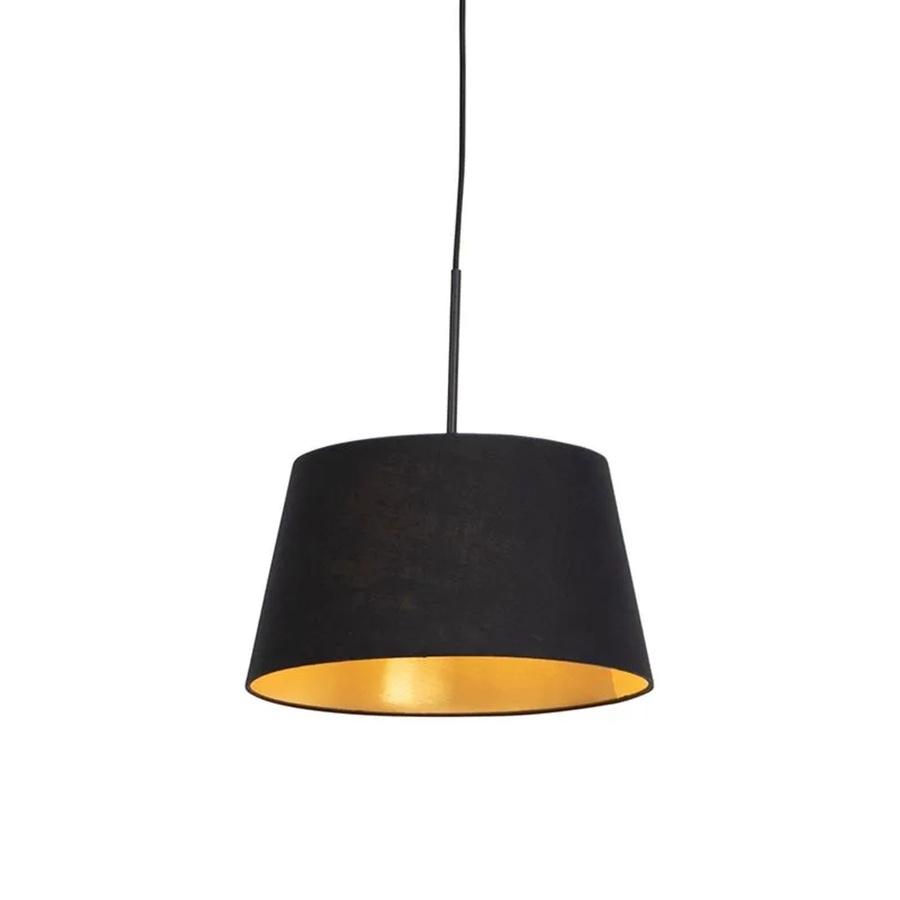 QAZQA Hängelampe mit Baumwollschirm in Schwarz und Gold, dimmbar, E27, Durchmesser: 32 cm - Bild 2