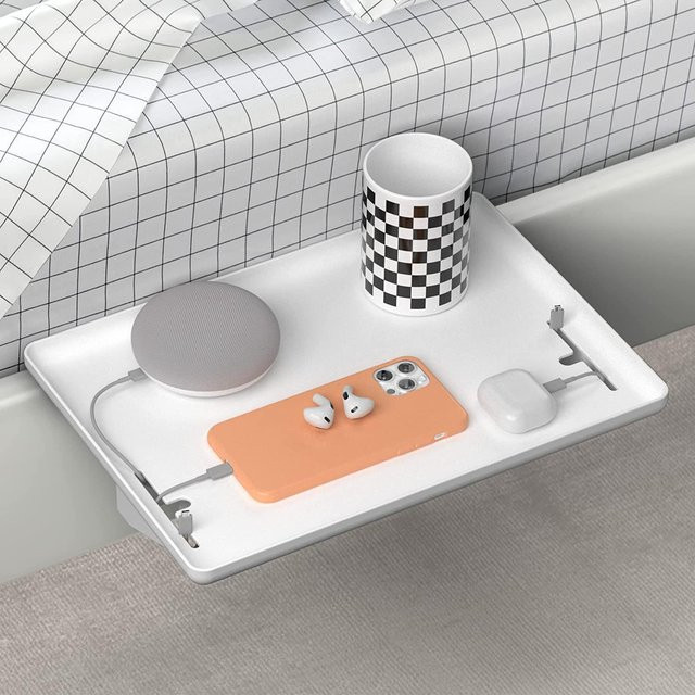 Modern Innovations Nachttisch-Aufbewahrungsregal aus Kunststoff in Grau, aufsteckbares Tablett für das Etagenbett im Schlafzimmer - Bild 1