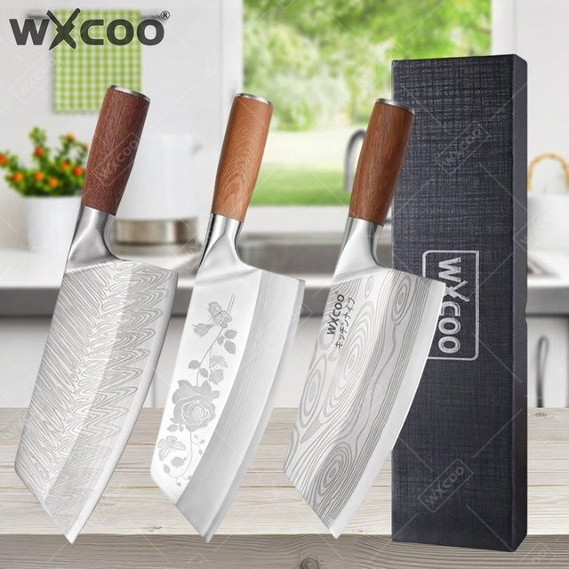 WXCOO Mehrzweck-Küchenmesser aus Edelstahl in Silber mit Holzgriff als Fleischbeil und Knochenschneider - Bild 1