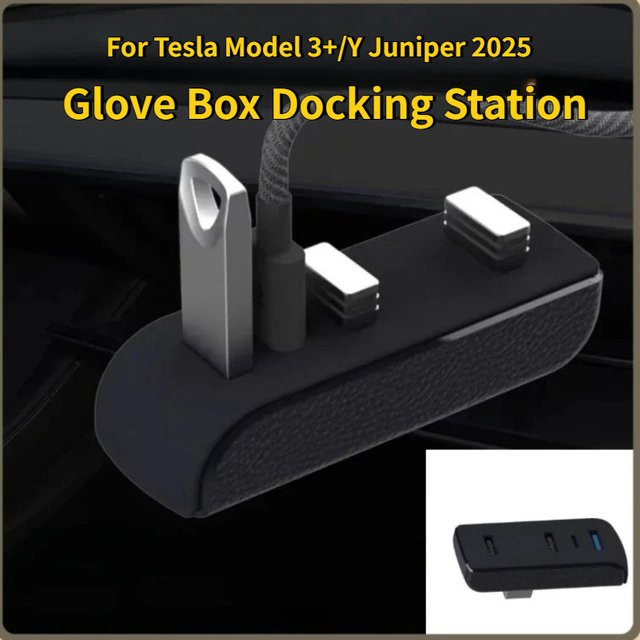 YouGallop 4-in-1 USB-Dockingstation für Tesla Model 3 und Model Y Juniper Handschuhfach USB-Hub Ladegerät und Datenübertragung in Schwarz - Bild 1
