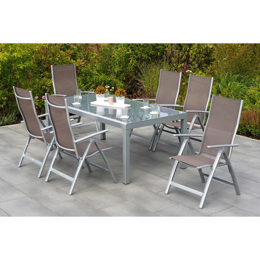 Merxx Gartenmöbelset Carrara 7-teilig aus Aluminium und Textil mit Sicherheitsglas in Taupe - Bild 2