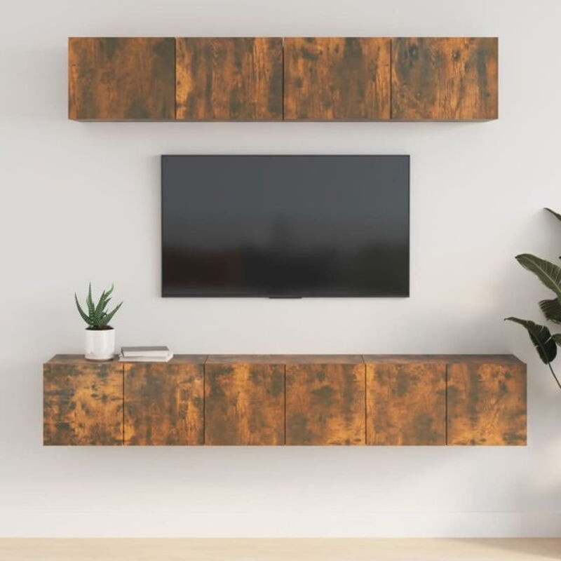 5-tlg. TV-Schrank-Set Vidaxl aus Holzwerkstoff in Räuchereiche Braun im Industrial-Stil - Bild 1