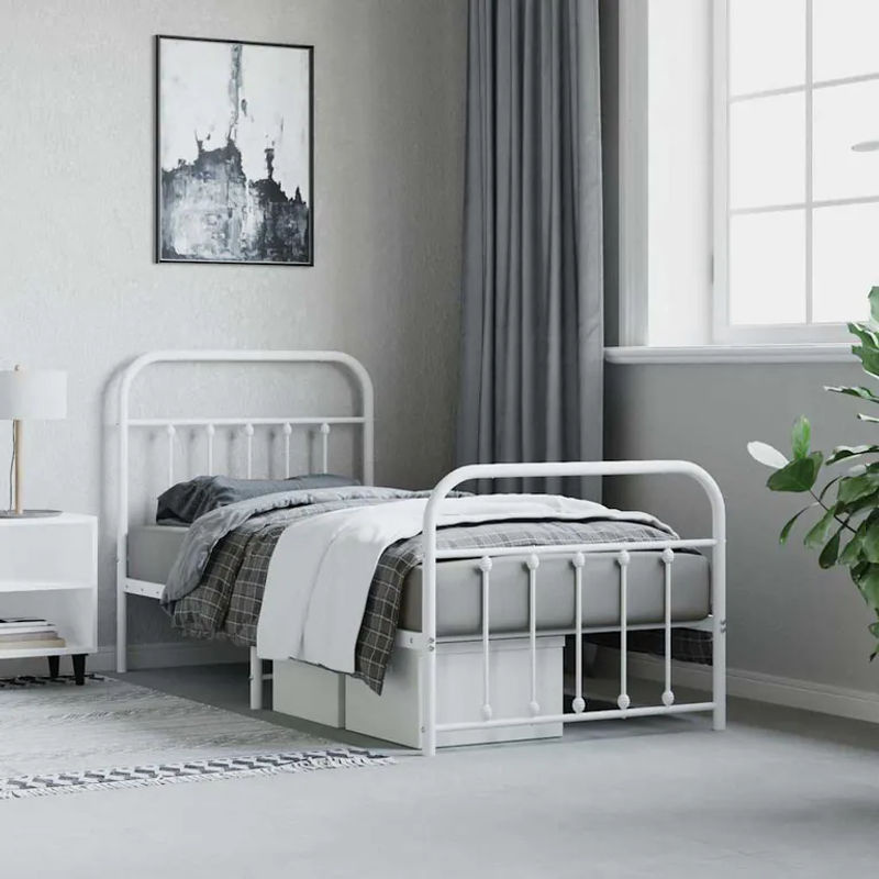 Vidaxl Metall-Bettgestell mit Kopfteil und Fußteil in Weiß, B/L: 90 x 190 cm - Bild 3